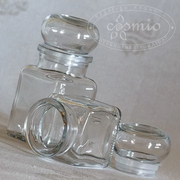 Szögletes üvegtégely üvegdugóval