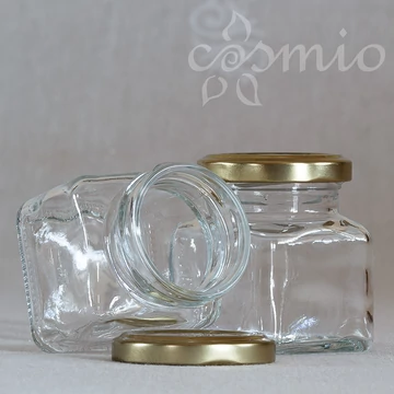 Szögletes üvegtégely fémtetővel